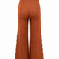 Pantalón Ancho Tejido con Jacquard Étnico y Botones Laterales – Color Terracota