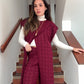 Pantalón de diseño asimétrico en color burgundy modelo Unconventional de la marca Disímil – Sastrería de lujo contemporáneo y diseño de autor hecho en Colombia | Casa Precis, Concept Store
