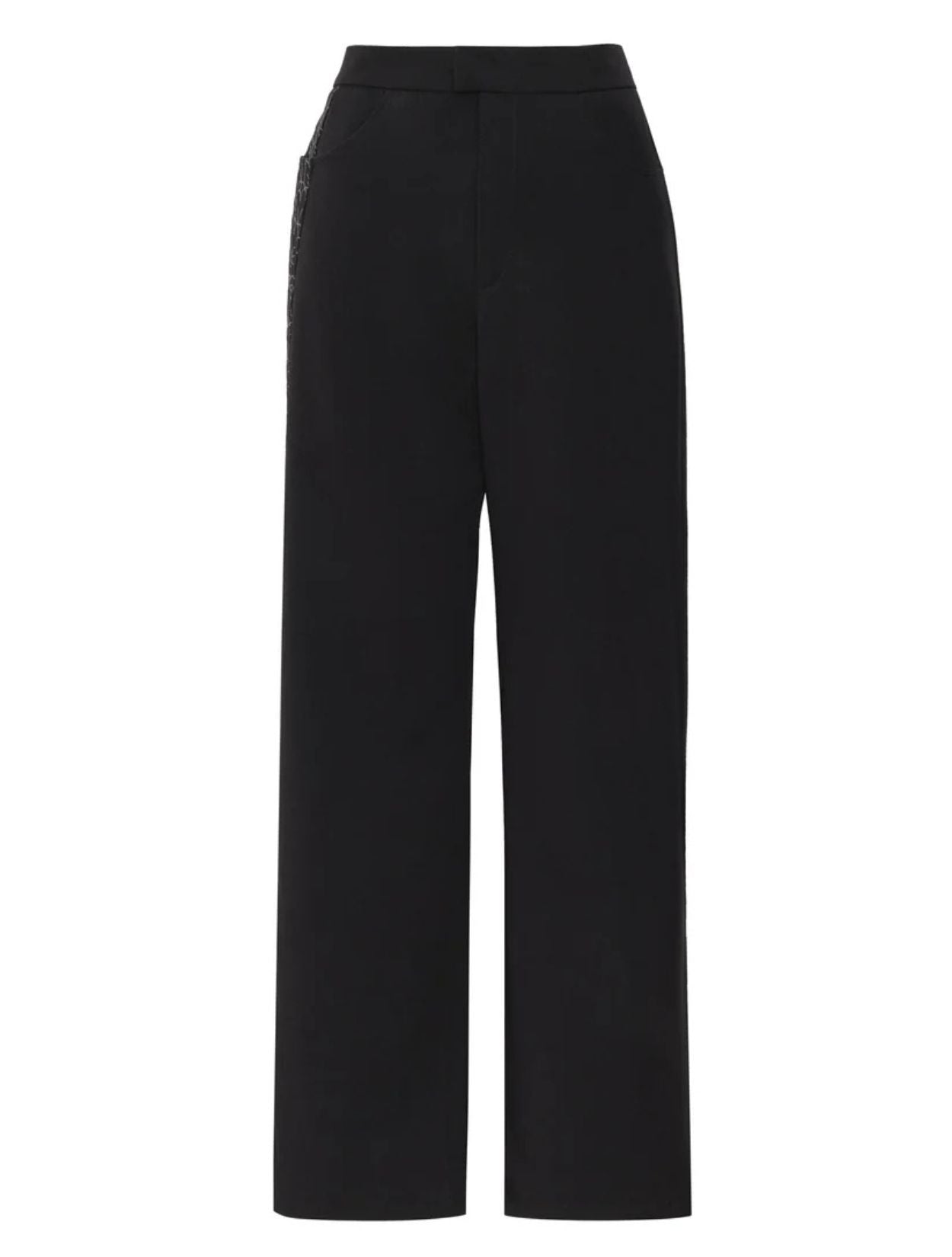 Greta Pants de la marca Décadas de tiro alto y bota ancha con detalle de flor en alto relieve tridimensional – Pantalón sastrero de lujo hecho en Colombia | Casa Precis, Concept Store