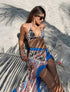 Pareo de playa Bandana Baby Blue Beach Wrap de la marca Flor Amazona con estampado gráfico verde de diseño de autor multifuncional – Ropa de playa de lujo hecha en Colombia | Casa Precis, Concept Store