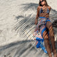 Pareo de playa Bandana Baby Blue Beach Wrap de la marca Flor Amazona con estampado gráfico verde de diseño de autor multifuncional – Ropa de playa de lujo hecha en Colombia | Casa Precis, Concept Store