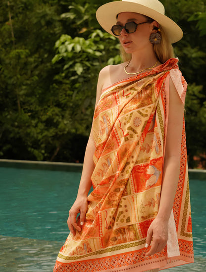 Pareo de playa Bandana Toscana Beach Wrap de la marca Flor Amazona con estampado gráfico verde de diseño de autor multifuncional – Ropa de playa de lujo hecha en Colombia | Casa Precis, Concept Store