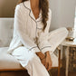 Set de pijama marfil de viscosa con camisa y pantalón modelo marfil de la marca Alma Sleepwear – Ropa de descanso de lujo y sleepwear de autor hecho en Colombia | Casa Precis, Concept Store