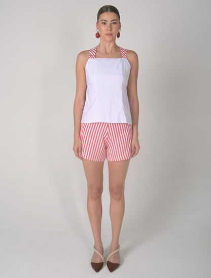 Shorts Hibisco de la marca Mawina con silueta estructurada y talle alto – Moda colombiana de lujo y frescura veraniega | Casa Precis, Concept Store