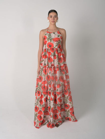 Vestido Maxi Afrodita de la marca Mawina con silueta fluida y diseño romántico – Moda colombiana de lujo y elegancia resort | Casa Precis, Concept Store