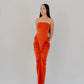 Vestido Aura del Sol de Santo Azul en color terracotta con silueta fluida y diseño de autor para mujer – Moda colombiana de lujo resort | Casa Precis, Concept Store
