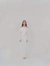 Vestido Halo de Santo Azul en color Ivory largo con silueta fluida y diseño etéreo para mujer – Moda colombiana de lujo contemporáneo | Casa Precis, Concept Store